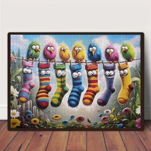 Birds Family Puzzles for Adults 1000 Pieces,Colorful Cartoon Socks 1000 Piece Puzzle for Adults,Hard Difficult and Challenging Jigsaw Puzzles Toy Games,Home Wall Decor 27.5 X 19.7inch in Saudi Arabia