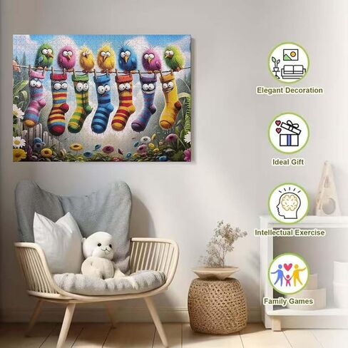 Birds Family Puzzles for Adults 1000 Pieces,Colorful Cartoon Socks 1000 Piece Puzzle for Adults,Hard Difficult and Challenging Jigsaw Puzzles Toy Games,Home Wall Decor 27.5 X 19.7inch in Saudi Arabia