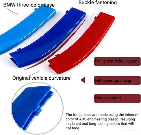 حواف إدراج الشبكة لسيارات BMW الأمامية إدراجات M-Colored Snap-on شبكة حواف شرائط لسيارات BMW 2013-2019 F30 F35 3 Series 11-Beam Grille Classic، ملحقات حواف ثلاثية الألوان (11 حزمة) in Kuwait