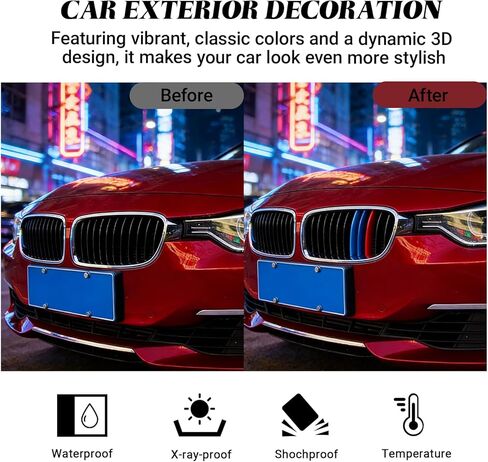 حواف إدراج الشبكة لسيارات BMW الأمامية إدراجات M-Colored Snap-on شبكة حواف شرائط لسيارات BMW 2013-2019 F30 F35 3 Series 11-Beam Grille Classic، ملحقات حواف ثلاثية الألوان (11 حزمة) in Kuwait