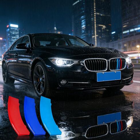 حواف إدراج الشبكة لسيارات BMW الأمامية إدراجات M-Colored Snap-on شبكة حواف شرائط لسيارات BMW 2013-2019 F30 F35 3 Series 11-Beam Grille Classic، ملحقات حواف ثلاثية الألوان (11 حزمة) in Kuwait
