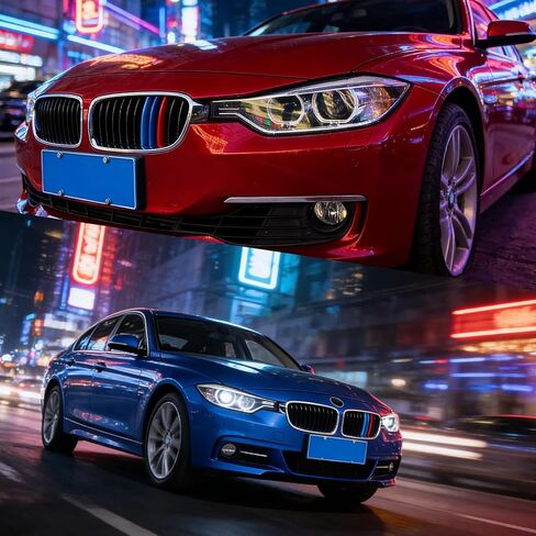 حواف إدراج الشبكة لسيارات BMW الأمامية إدراجات M-Colored Snap-on شبكة حواف شرائط لسيارات BMW 2013-2019 F30 F35 3 Series 11-Beam Grille Classic، ملحقات حواف ثلاثية الألوان (11 حزمة) in Kuwait