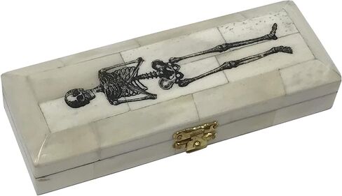 هيكل عظمي على التابوت أسود منقوش عتيق Scrimshaw Ox Bone Stamp Postage Box استنساخ عتيق، 6-1/2 بوصة × 2 1/4 بوصة × 1-1/4 بوصة in Kuwait
