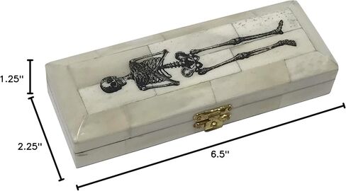 هيكل عظمي على التابوت أسود منقوش عتيق Scrimshaw Ox Bone Stamp Postage Box استنساخ عتيق، 6-1/2 بوصة × 2 1/4 بوصة × 1-1/4 بوصة in Kuwait
