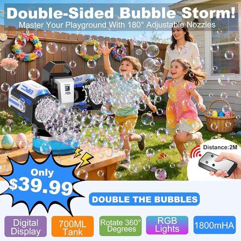 Rechargeable Bubble Machine for Kids Party: RGB Lights & Remote Control in Saudi Arabia