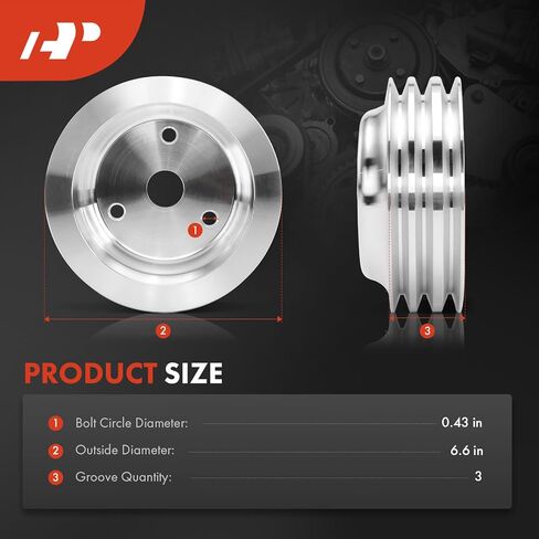 A-Premium 6.6 Inch Crankshaft Pulley with Triple-Groove Machined Aluminum Compatible with 1969-1985 Chevrolet Small Block - V8 283, 302, 305, 307, 327, 350, Long Water Pump in Kuwait