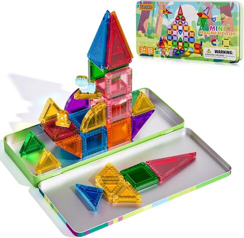 52PCS Mini Magnetic Tiles with Cute Animals, Travel Size Magnetic Construction Toys with Storage Box, Magnetic Blocks Building Toy for Kids Ages 4-8, Ideal Gift for Boys Girls Halloween Birthday in Saudi Arabia