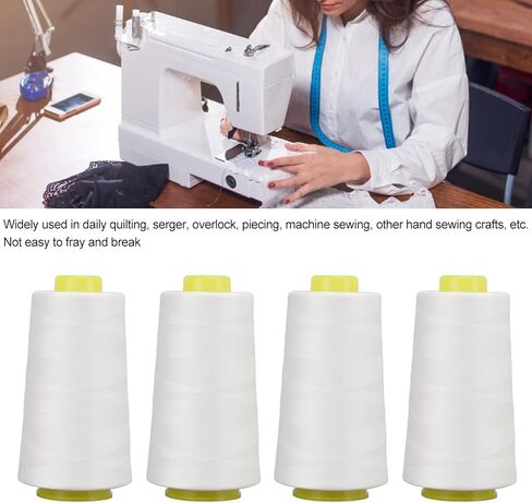 Premium Serger Thread, Sturdy Durable White Polyester, 4 Pieces Sewing Thread for Quilting Overlock Machine Hand Embroidery in Kuwait