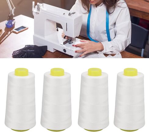 Premium Serger Thread, Sturdy Durable White Polyester, 4 Pieces Sewing Thread for Quilting Overlock Machine Hand Embroidery in Kuwait