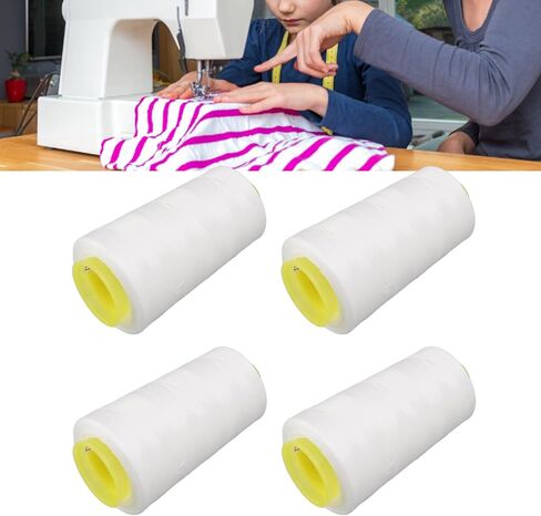 Premium Serger Thread, Sturdy Durable White Polyester, 4 Pieces Sewing Thread for Quilting Overlock Machine Hand Embroidery in Kuwait