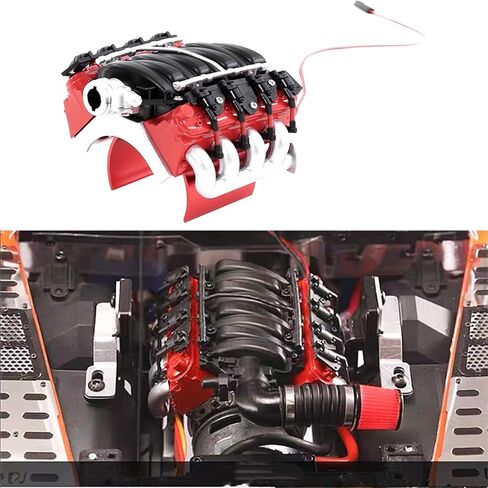 غطاء مشعاع مقلد لمحرك 1/10 RC V8 مع حوض حرارة ومروحة تبريد، أجزاء ترقية تبديد حرارة محرك RC، متوافق مع سيارة زاحفة 1:10 Traxxas TRX4 Axial SCX10 D90 90047 أحمر وأسود in Kuwait