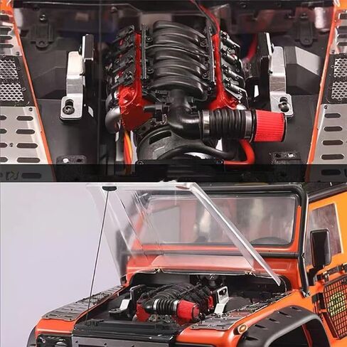 غطاء مشعاع مقلد لمحرك 1/10 RC V8 مع حوض حرارة ومروحة تبريد، أجزاء ترقية تبديد حرارة محرك RC، متوافق مع سيارة زاحفة 1:10 Traxxas TRX4 Axial SCX10 D90 90047 أحمر وأسود in Kuwait