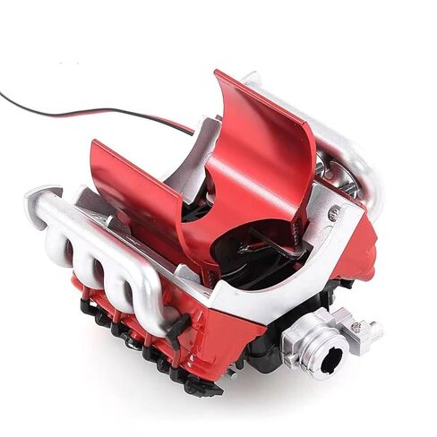 غطاء مشعاع مقلد لمحرك 1/10 RC V8 مع حوض حرارة ومروحة تبريد، أجزاء ترقية تبديد حرارة محرك RC، متوافق مع سيارة زاحفة 1:10 Traxxas TRX4 Axial SCX10 D90 90047 أحمر وأسود in Kuwait