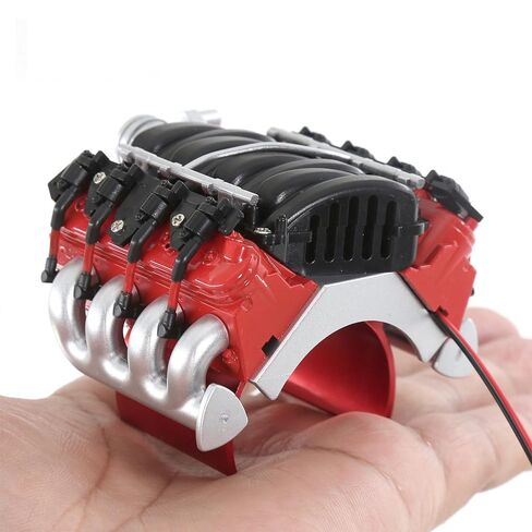 غطاء مشعاع مقلد لمحرك 1/10 RC V8 مع حوض حرارة ومروحة تبريد، أجزاء ترقية تبديد حرارة محرك RC، متوافق مع سيارة زاحفة 1:10 Traxxas TRX4 Axial SCX10 D90 90047 أحمر وأسود in Kuwait