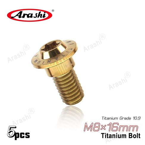 Arashi Rear Brake Disc Rotor Mounting Bolts for BMW HP2 2005-2009, K1200R 2004-2008, K1200S 2003-2008, R1200GS 2004-2012 ABS Include Titanium Tapered Torx Screws M6x20 Gold 5 Pcs in Kuwait