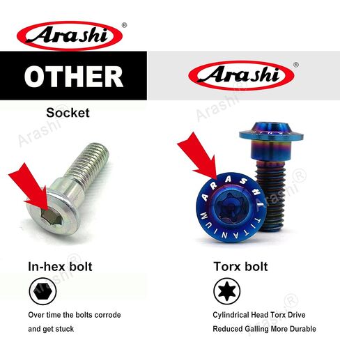 Arashi Rear Brake Disc Rotor Mounting Bolts for BMW HP2 2005-2009, K1200R 2004-2008, K1200S 2003-2008, R1200GS 2004-2012 ABS Include Titanium Tapered Torx Screws M6x20 Gold 5 Pcs in Kuwait