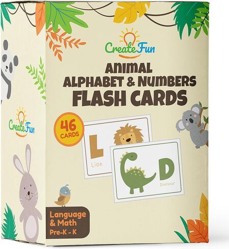 Animal 123 and ABC Flash Cards for Babies, Toddlers, Pre-K and Kindergarten Children | Complete Alphabet in Uppercase and Lowercase With Numbers For Toddler Learning | 46 Extra Thick Flashcards in Saudi Arabia