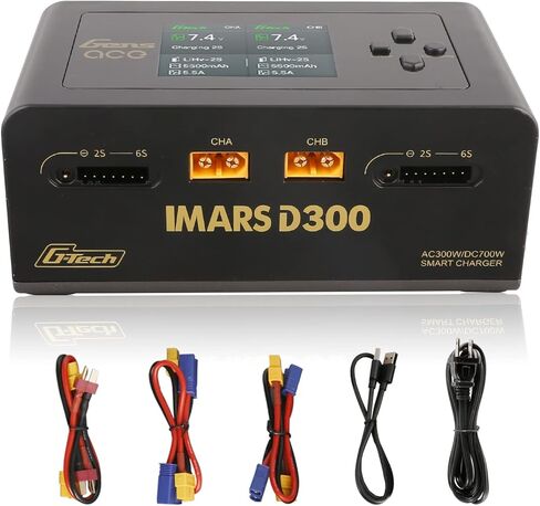 Gens Ace IMARS D300 G-Tech Smart Dual Lipo Charger 16A AC 300W DC 700W Lipo Charge (أسود) in Kuwait