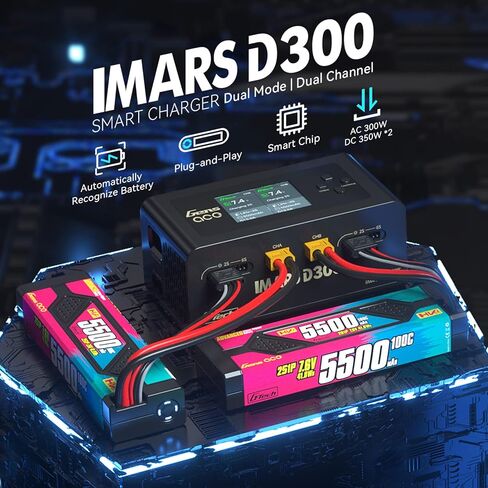 Gens Ace IMARS D300 G-Tech Smart Dual Lipo Charger 16A AC 300W DC 700W Lipo Charge (أسود) in Kuwait