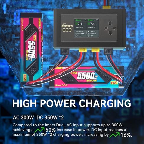 Gens Ace IMARS D300 G-Tech Smart Dual Lipo Charger 16A AC 300W DC 700W Lipo Charge (أسود) in Kuwait