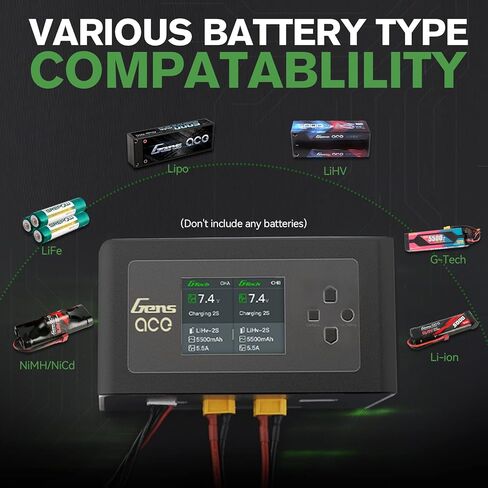 Gens Ace IMARS D300 G-Tech Smart Dual Lipo Charger 16A AC 300W DC 700W Lipo Charge (أسود) in Kuwait