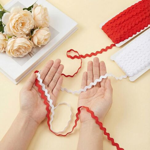54 ياردة RIC Rac Trim 5 مم أحمر وأبيض مموج منحني هامش Rick Rack Trim للخياطة، شريط دانتيل منسوج لخياطة الملابس والملابس والحرف اليدوية، وتغليف الهدايا وديكور حفلات الزفاف وعيد الميلاد in Kuwait