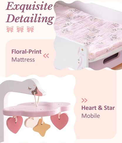 ROBOTIME 18 Inch Doll Changing Table, Wooden Baby Doll Bed with Storage Bins & Drawer, Pink Doll Nursery Furniture for 18 Inch Dolls, Baby Doll Furniture for Pretend Play in Kuwait