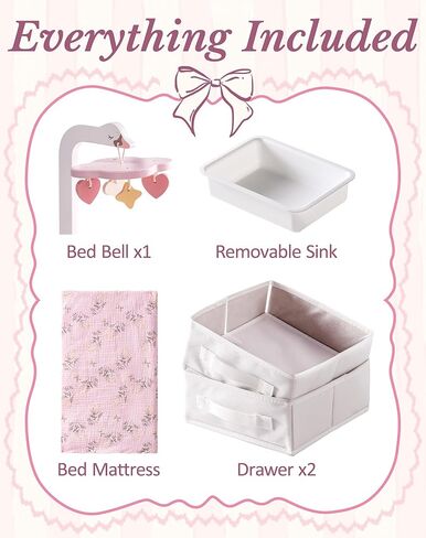 ROBOTIME 18 Inch Doll Changing Table, Wooden Baby Doll Bed with Storage Bins & Drawer, Pink Doll Nursery Furniture for 18 Inch Dolls, Baby Doll Furniture for Pretend Play in Kuwait
