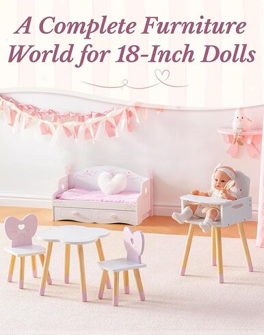 ROBOTIME 18 Inch Doll Changing Table, Wooden Baby Doll Bed with Storage Bins & Drawer, Pink Doll Nursery Furniture for 18 Inch Dolls, Baby Doll Furniture for Pretend Play in Kuwait