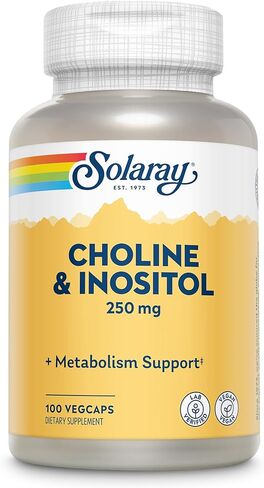 SOLARAY Choline & Inositol 250 mg | Two-Nutrient Combo for Healthy Fat Metabolism, Brain Function Support | 100 VegCaps | Pack of 2 in Saudi Arabia