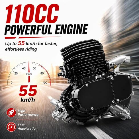 ترقية 110CC مجموعة محرك الدراجة 2 السكتة الدماغية مجموعة الدراجة الآلية التي تعمل بالغاز محرك المحرك مع نظام CDI دواسة القدم بدء الدراجة عدة للدراجات 26/28 بوصة (أسود) in Kuwait