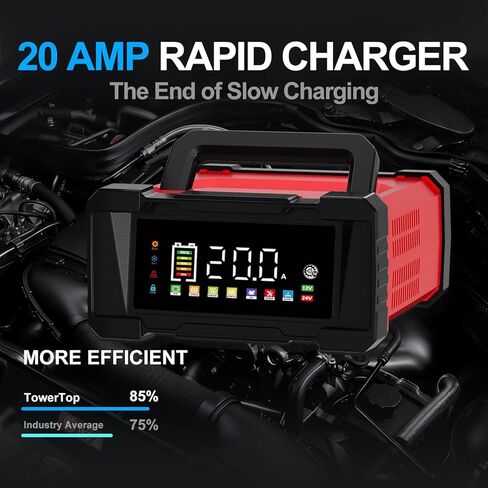 Battery Charger 20-Amp 12V/24V Smart Trickle Charger for Car - Battery Maintainer Trickle Charger, and Car Battery Charger Heavy Duty with Temperature Compensation for Automotive Truck Motorcycle in Kuwait