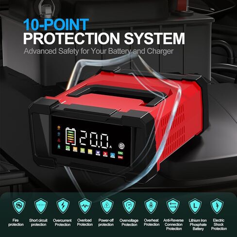 Battery Charger 20-Amp 12V/24V Smart Trickle Charger for Car - Battery Maintainer Trickle Charger, and Car Battery Charger Heavy Duty with Temperature Compensation for Automotive Truck Motorcycle in Kuwait