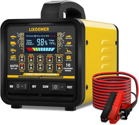 Upgraded 12V/24V 0-20A Car Battery Charger Heavy Duty, Smart Trickle Charger Maintainer with Auto Shutoff, Repair & Winter Mode, 10 Modes & Color Screen for Car, Truck, Motorcycle, Boat, Lawn Mower in Kuwait