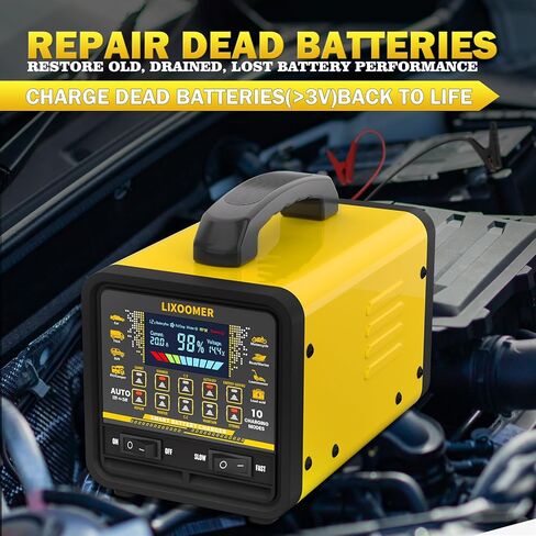 Upgraded 12V/24V 0-20A Car Battery Charger Heavy Duty, Smart Trickle Charger Maintainer with Auto Shutoff, Repair & Winter Mode, 10 Modes & Color Screen for Car, Truck, Motorcycle, Boat, Lawn Mower in Kuwait
