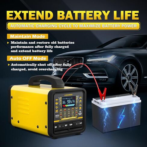 Upgraded 12V/24V 0-20A Car Battery Charger Heavy Duty, Smart Trickle Charger Maintainer with Auto Shutoff, Repair & Winter Mode, 10 Modes & Color Screen for Car, Truck, Motorcycle, Boat, Lawn Mower in Kuwait