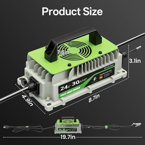24V Lithium Battery Charger 30A LiFePO4 Charger 24 Volt Battery Charger for Forklift RV Boat Trolling Motor Solar System 1000W IP65 Waterproof with Cooling Fan Alligator Clips in Kuwait