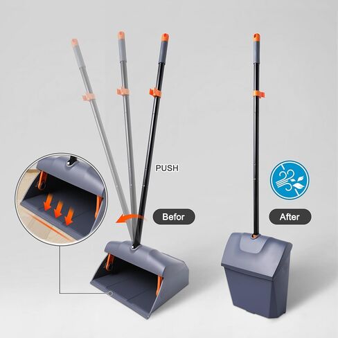 مكنسة شديدة التحمل مع مجموعة مجارف كومبو للاستخدام الداخلي والخارجي، مكنسة ذات زاوية تجارية ذات شعيرات قوية ومقالي غبار واقفة بمقبض طويل لكنس المنزل والمطبخ والفناء، رمادي in Saudi Arabia