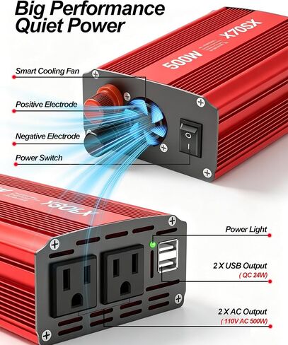 YSOLX 600W عاكس الطاقة 12V إلى 110V، DC إلى AC Car Inverter مع 65W USB-C/USB-شحن سريع (24W)/منفذ تيار متردد مزدوج، محول شاحن سيارة سريع للهاتف/الكمبيوتر المحمول/رحلة الطريق/التخييم (محدث) in Saudi Arabia
