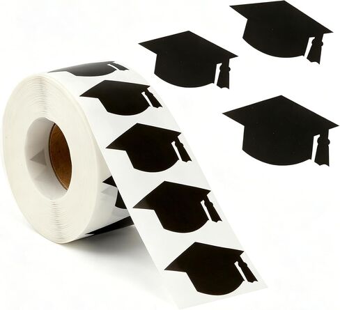 Graduation Cap Stickers, 500Pcs Black Gold Graduation Hat Stickers, 1.5inch Self-Adhesive Grad Cap Envelope Sealing Labels Congrats Grads Paper Decals for College High School Graduate Party Supplies in Kuwait