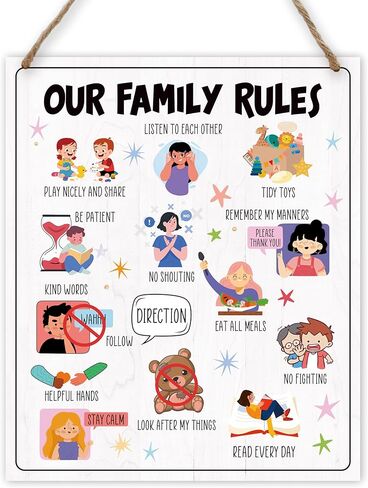 House Rules - Ready to Hanging Family Rules Wood Decor Sign - Home Wall Art Decor - Playroom Decorations for Toddler Bedroom Living Room - B01 in Saudi Arabia