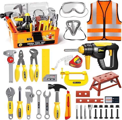 Kids Tool Set for Boys-Toddler Tool Set with Electronic Toy Drill & Tool Box, STEM Pretend Play Construction Toys with Costume Vest, Educational Gifts for Age 3 4 5 6 7 Year Old in Kuwait