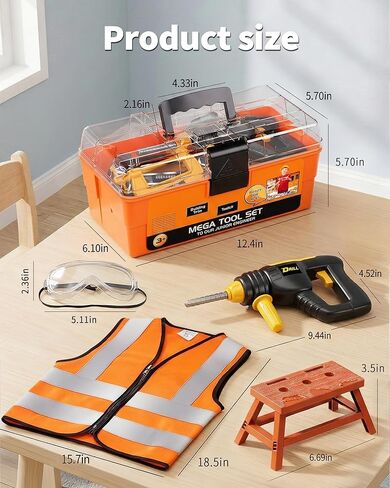 Kids Tool Set for Boys-Toddler Tool Set with Electronic Toy Drill & Tool Box, STEM Pretend Play Construction Toys with Costume Vest, Educational Gifts for Age 3 4 5 6 7 Year Old in Kuwait
