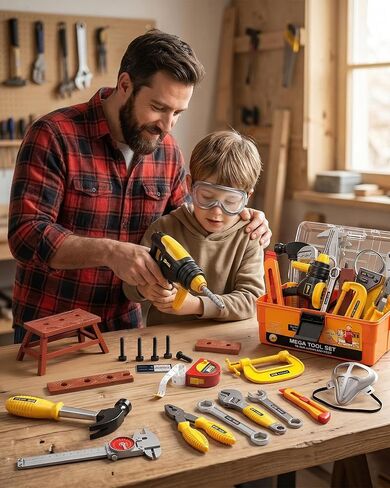Kids Tool Set for Boys-Toddler Tool Set with Electronic Toy Drill & Tool Box, STEM Pretend Play Construction Toys with Costume Vest, Educational Gifts for Age 3 4 5 6 7 Year Old in Kuwait