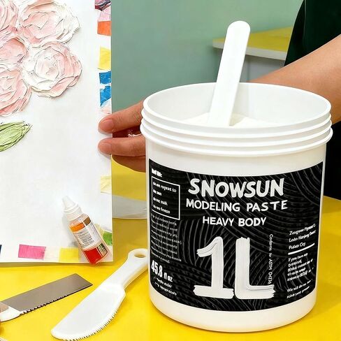 SNOWSUN Texture Paste 1000ML - Heavy Body Modeling Gel for Canvas Painting, DIY Crafts, Wall Art - Create 3D Effects, Thick Impasto, Decorative Relief - White Acrylic Medium (42.4 Oz/1400g) in Kuwait