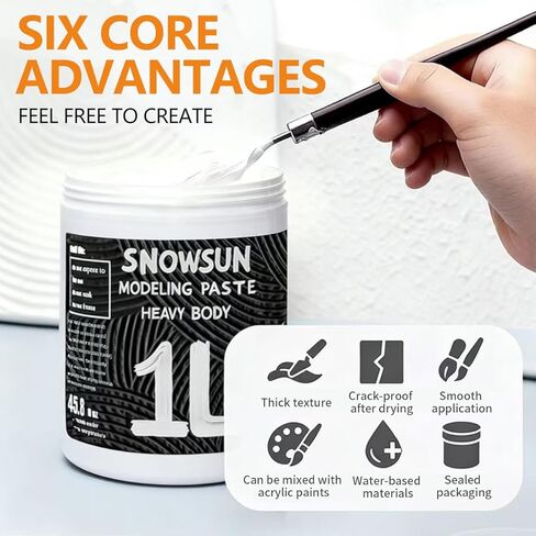 SNOWSUN Texture Paste 1000ML - Heavy Body Modeling Gel for Canvas Painting, DIY Crafts, Wall Art - Create 3D Effects, Thick Impasto, Decorative Relief - White Acrylic Medium (42.4 Oz/1400g) in Kuwait