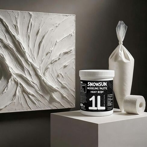 SNOWSUN Texture Paste 1000ML - Heavy Body Modeling Gel for Canvas Painting, DIY Crafts, Wall Art - Create 3D Effects, Thick Impasto, Decorative Relief - White Acrylic Medium (42.4 Oz/1400g) in Kuwait