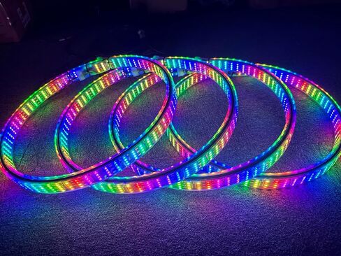 8 لفات - 17.5 بوصة صف رباعي + جانب مزدوج RGB Dream Color Chase مليون لون أضواء حافة متغيرة LED ضوء حلقة العجلة مع إشارات الانعطاف، ضوء إطار الفرامل بلوتوث/جهاز التحكم عن بعد لشاحنة السيارة (17.5 بوصة) in Kuwait