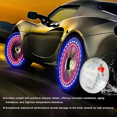 4 PCS Car Tire Wheel Lights, Colorful Flashing Tire Valve Stem Cap Lights with Motion Sensor, Waterproof Solar Wheel Valve Cap Flash Light for Cars Trucks Motorcycles in Kuwait