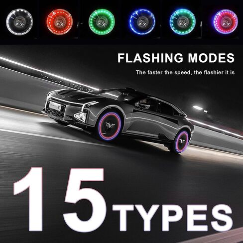 4 PCS Car Tire Wheel Lights, Colorful Flashing Tire Valve Stem Cap Lights with Motion Sensor, Waterproof Solar Wheel Valve Cap Flash Light for Cars Trucks Motorcycles in Kuwait